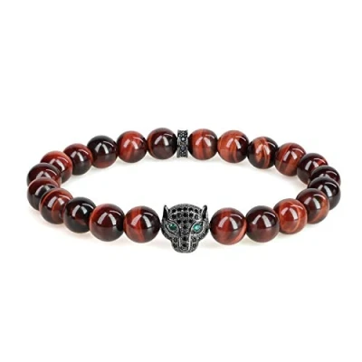 Imagen de COAI Pulsera para Hombre con Cuentas de Ojo Tigre Royo y Amuleto Leopardo Circonitas