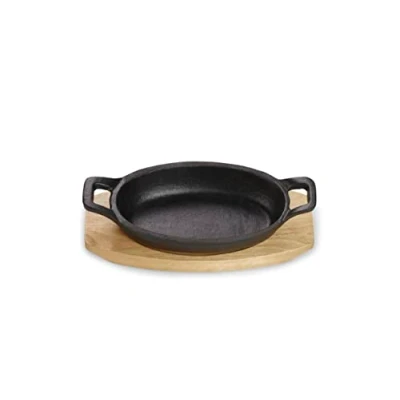 Imagen de ECHTWERK Fuente de hierro fundido, servir, Cazuela con tabla Sartén asar, Ya cocida, Apta para hornos, parrillas, barbacoas e inducción, Edición pequeña, Ø 9,5 cm
