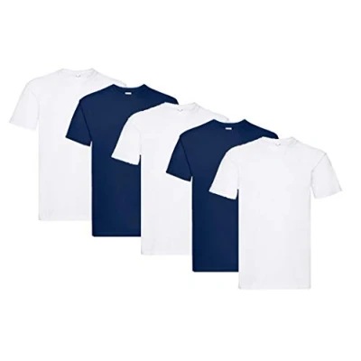 Imagen de Fruit of the Loom Camiseta de Manga Corta para Hombre Super Premium (Paquete 5), 3blanco2azul Marino, L