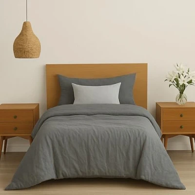 Imagen de Dreamzie Funda Nordica Algodon 135x200 Gris Oscuro Ropa de Cama, Edredon y 1x Almohada 80x80 Algodón Reforzado 2 Piezas