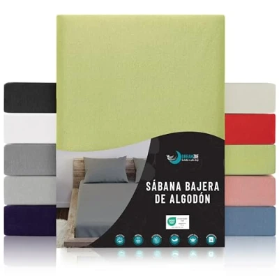Imagen de Dreamzie Sabanas 90x190/200 Ajustable Algodon Oeko Tex Certificado Verde Sábanas Bajeras 90 x 190/200 100% Jersey