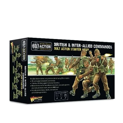 Imagen de Warlord Games Ejército de iniciación comandos británicos e interaliados miniaturas plástico a escala 28 mm para acción pernos, altamente detalladas la Segunda Guerra