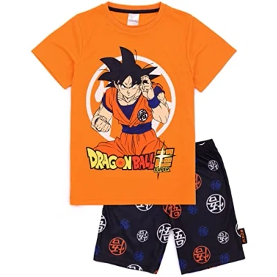 Imagen de Dragon Ball Z Pijamas Niños Chicos Chicas Goku Personaje Naranja Manga Corta Camiseta Guerrero Símbolo Pantalones Cortos Negros Mercancía de Ropa Anime