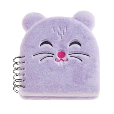 Imagen de BACK2FUN Cuaderno peluche, Cubierta de poliéster tacto espiral, Detalles bordados, 80 hojas lisas g/m², 160 x mm, Diseño Hámster