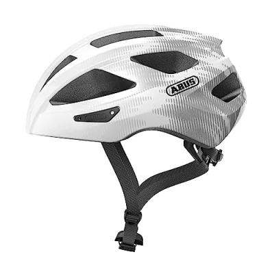 Imagen de ABUS casco de ciclismo carretera Macator deportivo para principiantes también usuarios con coleta hombres y mujeres blanco/plateado, talla L
