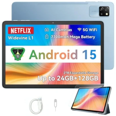 Imagen de Blackview Tablet Android 15 Tab 60 Pro 10 Pulgadas 24GB RAM + 128GB ROM/2TB TF, 4G LTE+5G Wi Fi, Octa Core, Widevine L1 HD+ IPS,Face ID, 7700mAh Batería, Dual Cámara 8MP+5MP/GPS/WPS Suite PC