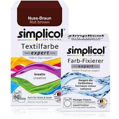 Imagen de simplicol Expert + fijador del Color Paquete de Kombi Fabric Dye: Tinte Coloración para Textiles: Lavado a Mano o Lavadora marrón