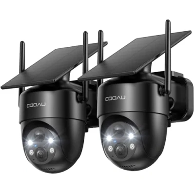Imagen de COOAU Camara Vigilancia WiFi Exterior Solar,con Panel Solar sin Cables，360PTZ de Seguridad para Domicilio，Visión Nocturna Color，Audio Bidirecciona，PIR Sirena，IP66