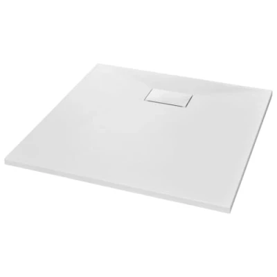 Imagen de vidaXL Plato Ducha Resina Textura Pizarra Extraplano Antideslizante Mineral Fibra Vidrio Resistente Duradero Fácil Limpiar Cuadrado Blanco 80x80 cm