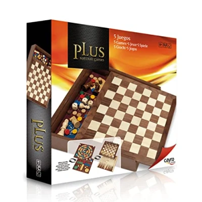 Imagen de Cayro 5 Juegos en 1 Ajedrez, Damas, Backgammon, Parchís y Oca + 8 de Mesa para Niños Adultos Tablero Madera Más 2 Jugadores