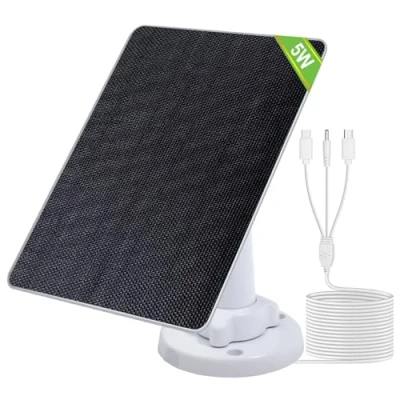 Imagen de ECO WORTHY Panel Solar Cámara Exterior 5W 5V, 360 ajustable, BC Mono 25% de eficiencia generación, con conector 3 en 1 metros, IP65, para cámaras exteriores, dispositivos riego balcón