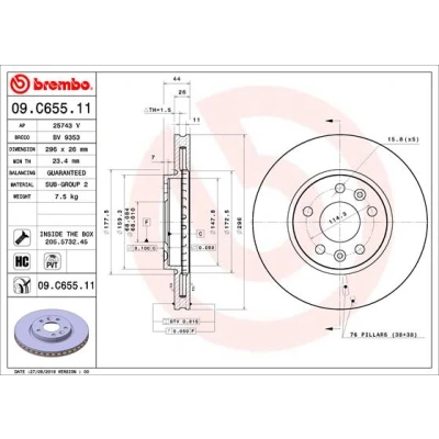 Imagen de BREMBO 09.C655.11 Disco de freno 296 26 5 ventilación interna revestido altamente carbonizado con tornillos RENAULT: Megane 4, Talisman Grandtour