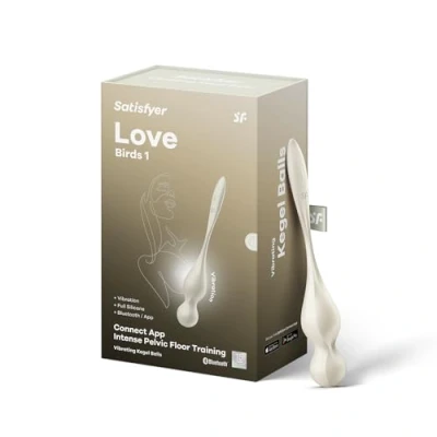 Imagen de Satisfyer Love Birds 1 Bolas de kegel con vibración Entrenamiento del suelo pélvico Connect App Recargable Resistente al agua (IPX7) Silicona respetuosa la piel, color:blanco