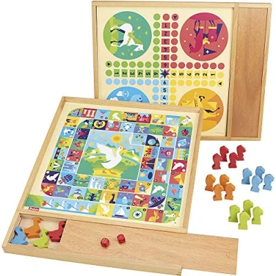 Imagen de Jeujura 8117 Juego de Mesa (4 Gansos, 16 Caballos, 2 a Partir 3 años, Libro Regla, Bandeja Madera,
