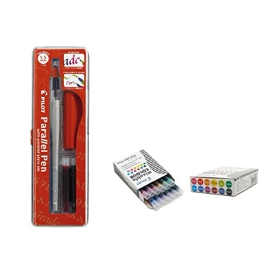 Imagen de Lote 1 Pluma Caligráfica Pilot Parallel Pen plumin 1.5mm Recargable + Caja con 12 Recambios Surtidos