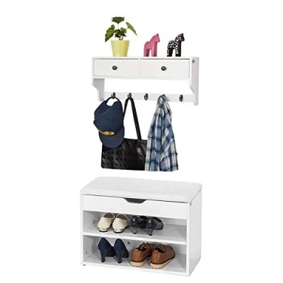 Imagen de SoBuy Banco zapatero con perchero,mueble recibidor,blanco,FSR25 W+FRG178 W,ES (Zapatero+Perchero)