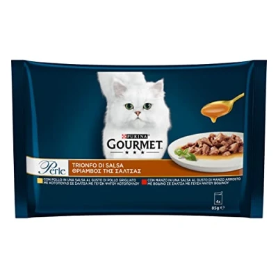 Imagen de Purina Gourmet Perle Triunfo de Salsa para Gato con Carne Vaca, Pollo, 48 Sobres 85 g Cada uno (48 x g)