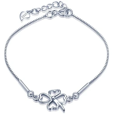 Imagen de Infinito U Pulsera Trebol de Cuatro Hojas Plata Ley 925 con Cadena Cierre Ajustable