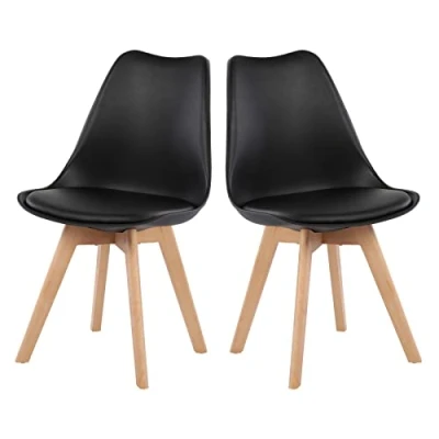 Imagen de H.J WeDoo Pack de 2 Sillas Comedor Escandinava, Pata Madera Haya y Asiento Acolchado, Estilo Nórdico Negra
