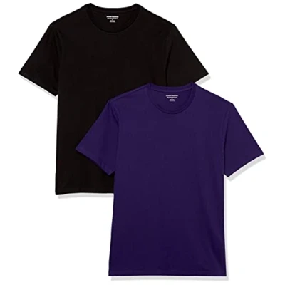 Imagen de Amazon Essentials Camiseta de Manga Corta, Cuello Redondo y Corte Ajustado Hombre, Pack 2, Morado Oscuro/Negro, L