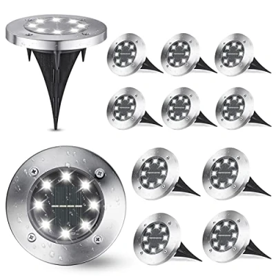 Imagen de Joomer Luz Solar Exterior Jardin 8 led 12 Pack Luces Solares de Tierra, Blanco Impermeable Lampara Solare Suelo para Césped, Patio, Camino, Entrada Garaje