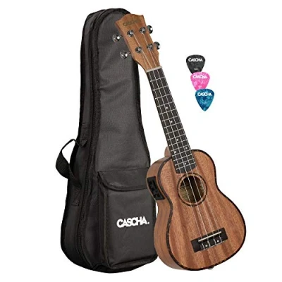 Imagen de CASCHA Ukelele soprano (caoba, guitarra hawaiana pequeña, para principiantes, con cuerdas de Aquila y 3 púas)