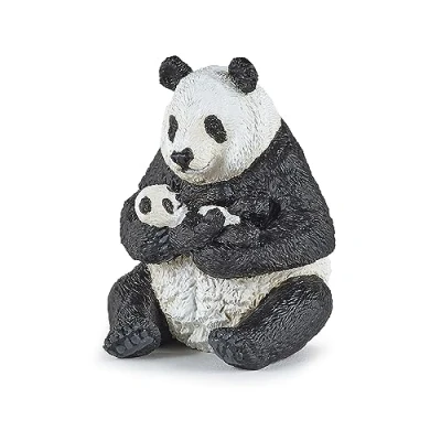 Imagen de Papo Figura Oso Panda Sentado con cria 6X7X8CM, Multicolor (50196), Estampado de Animales