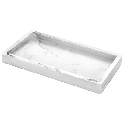 Imagen de Luxspire Bandeja Rectangular Antideslizante de Resina Cuarto Baño, Decorativa para Hogar, Salón y Dormitorio, Joyas, Velas Jabón, Talla 20 X 10 1,9cm Grava Blanco