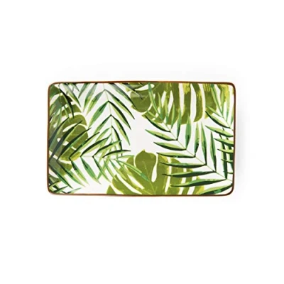 Imagen de Excelsa Foliage Plato de Soporte/Aperitivo, Cerámica, Marrón, Verde, Blanco