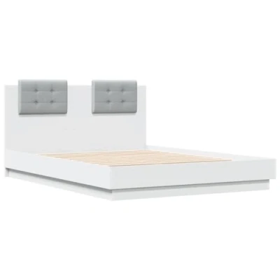 Imagen de vidaXL Estructura de Cama con cabecero y Luces LED Blanco 135x190 cm