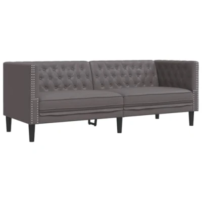 Imagen de vidaXL sofá Chesterfield de 3 plazas Cuero Artificial Gris, plazas, sofá, tapizado, sofás sofás, salón