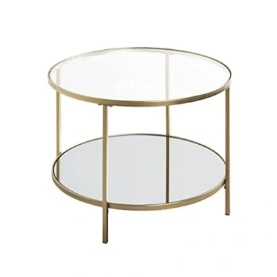 Imagen de HAKU Möbel Mesa auxiliar oro, Metal, cristal de seguridad, espejo Dim.: AL 45 cm x diámetro 60 cm, Estilo: Art Déco