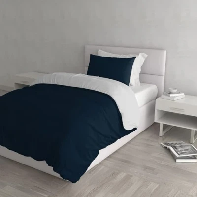 Imagen de Italian Bed Linen Natural Doble Color y Funda de Almohada, Azul Oscuro/Gris Claro, Sencillo, Individual