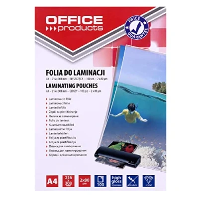 Imagen de OFFICE PRODUCTS 20325415 90 Láminas para plastificar (A4, 2 x 80 micras, 100 unidades), transparente