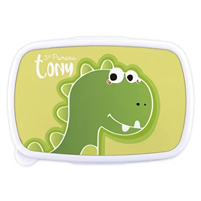 Imagen de LolaPix Caja Dinosaurio. Fiambrera Infantil Personalizada. merienda con Nombre y Curso. Apta para microondas Libre de BPA, filatos Metales Pesados. Varios diseños.Dino Amigo