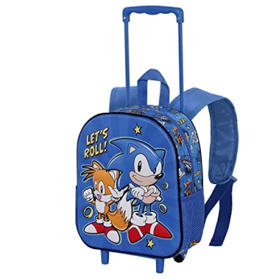 Imagen de Sonic The Hedgehog SEGA Mochila 3D con Ruedas Pequeña, 26 x 34 cm, Capacidad 12.5 L, Azul Lets Roll