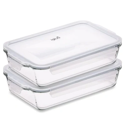 Imagen de Igluu Meal Prep Fuente de horno con Tapa Hermética Bandeja Cristal para asar et Lasaña Fuentes Rectangular Bandejas Cocina Vidrio Aptas Congelador y Microonda (2,2L), 2 juegos