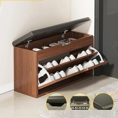 Imagen de Banco ​Zapatero Entrada Recibidor,Mueble Zapatero de Zapatos con Asiento, para Ahorrar Espacio Madera Puerta abatible,Almacenamiento for del Pasillo