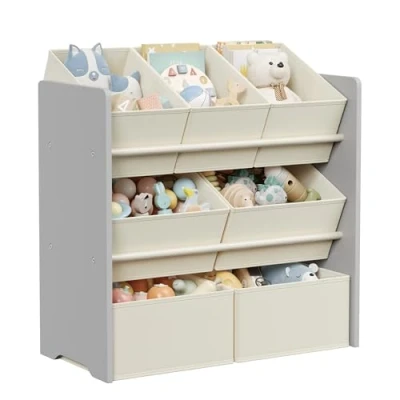 Imagen de SONGMICS Estantería Infantil, para Juguetes, Libros con 7 Cajas de Tela no Tejida, Espaciosa, 29,5 x 62,5 60 cm, Gris Paloma GKR034G10