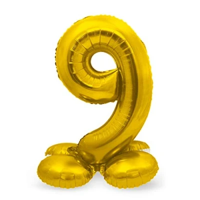 Imagen de Folat 64709 Globo de Aluminio con Base Número Figura 9 color dorado 86 cm decoración globos helio para cumpleaños, aniversario