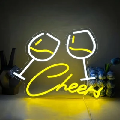 Imagen de UExnkj Y Copa de Vino Neon,Letrero Neon bar alimentado por cable USB con interruptor Bar,fiesta,festival,decoración pared,luz neón