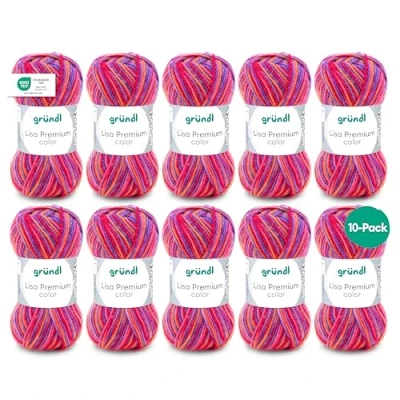 Imagen de Gründl Lisa Premium Color Tejido a Mano, Acrílico, Púrpura Rosa Naranja, 10 x 50 g, 1330