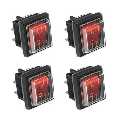 Imagen de JINXM 4 Piezas Mini Interruptores Basculantes de Boton Impermeable Interruptor Basculante Pines 2 Posiciones ON OFF 16A/250V 20A/125V Spst para Auto Vehiculo Barco Rojo