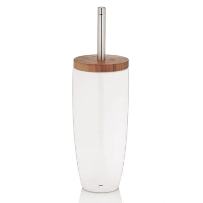 Imagen de Kela 20960 Escobillero de WC (cerámica y Madera bambú), Color Blanco