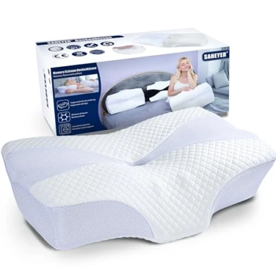 Imagen de SAHEYER Almohada Cervical, Cervicales y Cuello Antironquidos para Aliviar el Dolor de Espalda, Ergonómica Dormir Lado Boca Arriba