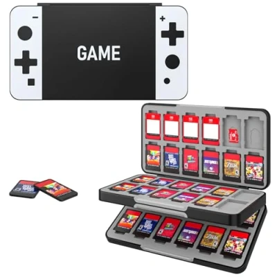 Imagen de MoKo Funda para Almacenamiento de Switch Juegos Compatible con Nintendo OLED/Switch/Switch Lite, Organizador 48 Tarjetas Juego 24 SD Impermeable Estuche, Negro &amp; Blanco