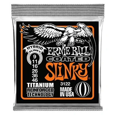 Imagen de Ernie Ball Hybrid Slinky RPS Cuerdas para guitarra eléctrica, titanio, revestidas, calibre 9 46