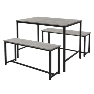 Imagen de ML Design Juego de Mesa Comedor 3 Piezas Roble Gris Grupo Muebles para 4 Personas con 2 Bancos Asiento y 1 Tablero Estructura Metalica Adecuado Cocina
