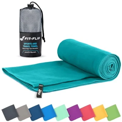 Imagen de Fit Flip Toalla Microfibra Gimnasio compacta, Ultraligera y de Secado rápido Playa Grande Natacion Toallas microfibras para Gym, Viaje Piscina (70x140cm petróleo)