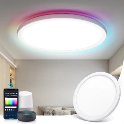 Imagen de Aigostar Mesh Lámpara Techo Inteligente Delgada Bluetooth Mesh, Ø290mm, 24W, Lampara Alexa, 2280LM, 3000k 6500K y RGB regulable, Plafon LED para Dormitorio, Salon, Cocina